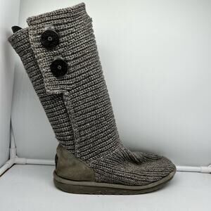UGG Boots Youth 6 Cardy Sweater Knit Tall 5649 Gray Button